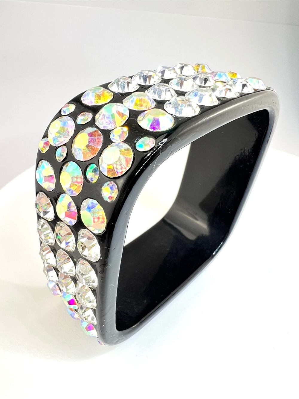 Vintage Black Bracelet with Iridescent Crystal Accents - Picture 7 of 9